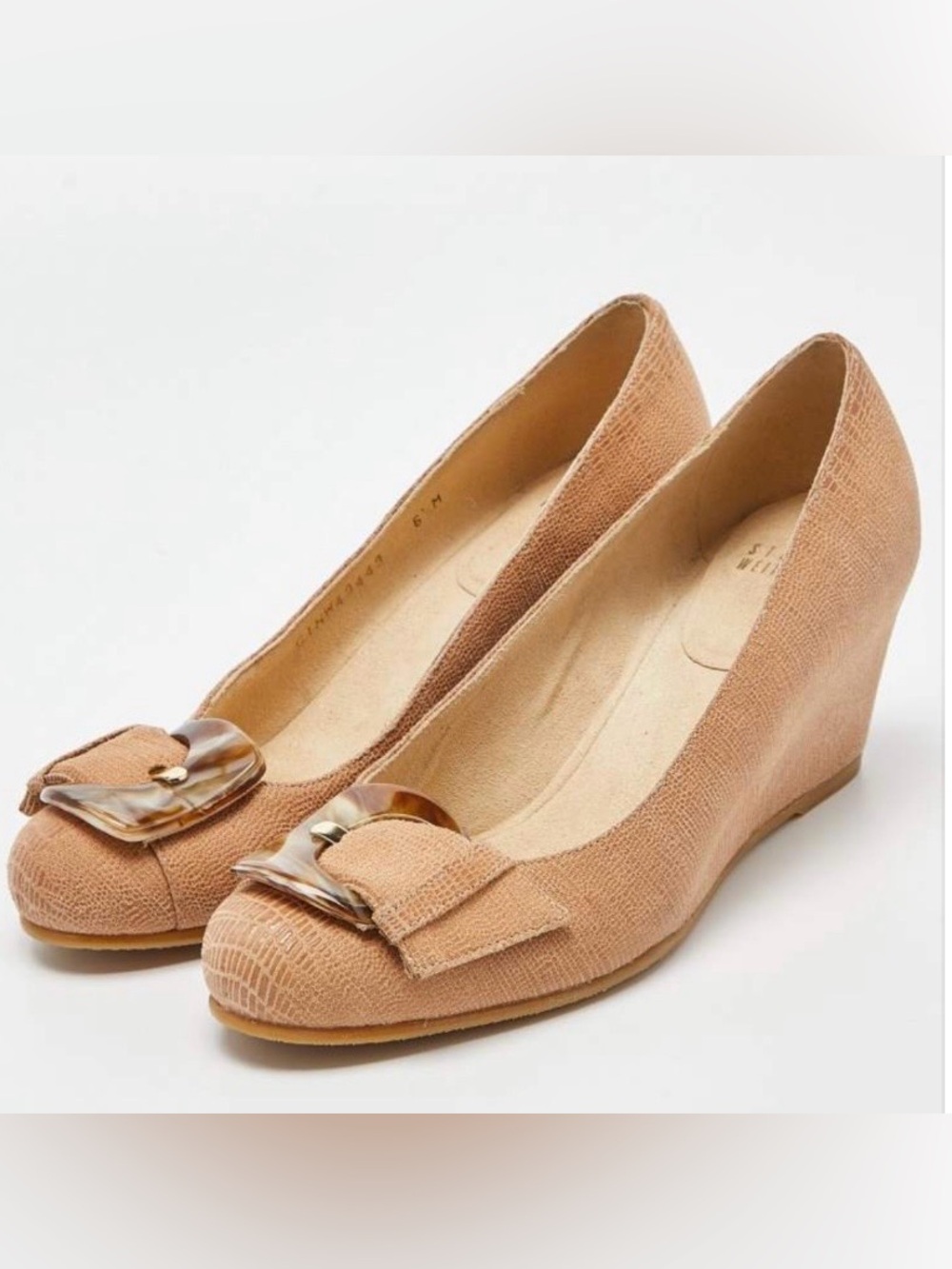 Stuart Weitzman Wedge Pumps Sz 7.5  M Lizard Embossed Leather Bucalina Spain